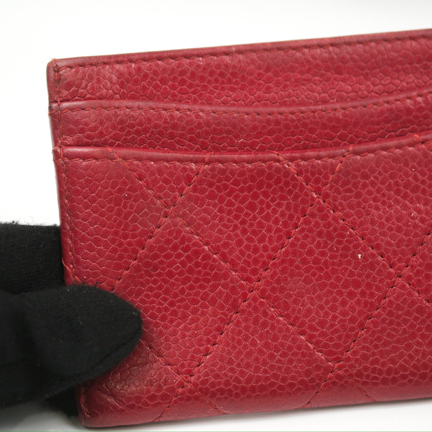 Chanel Classic Flat Card Holder Red Caviar Silver Hardware