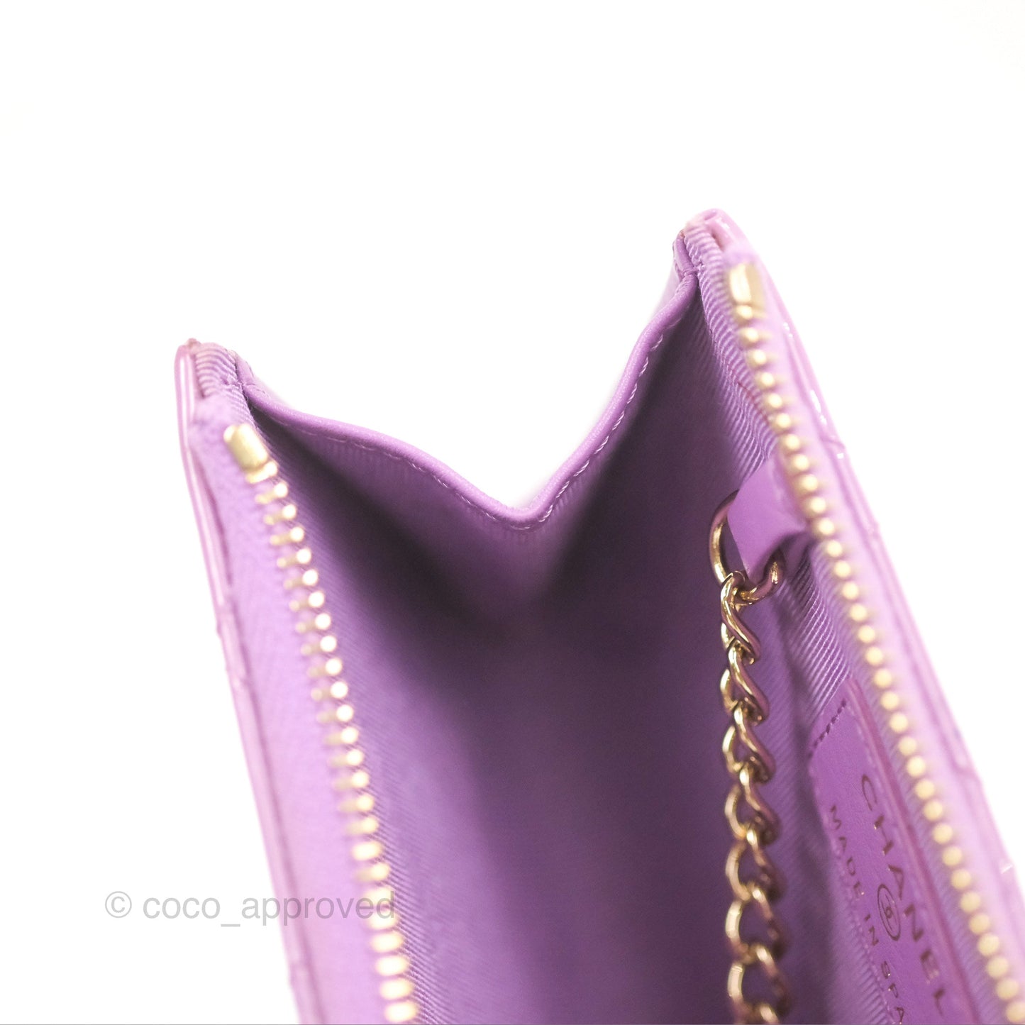 Chanel Classic Quilted Key Holder Purple Patent Gold Hardware