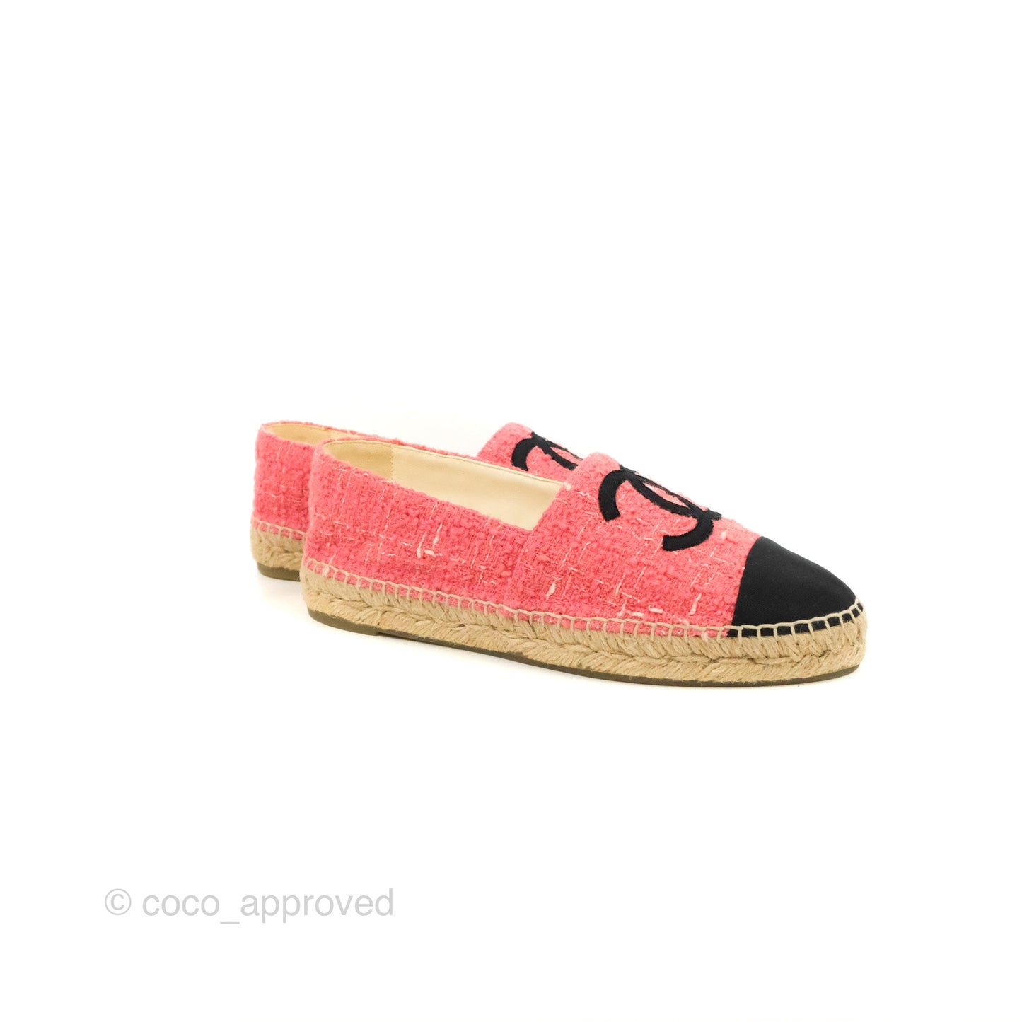 Chanel Espadrille Black Pink Tweed Size 39