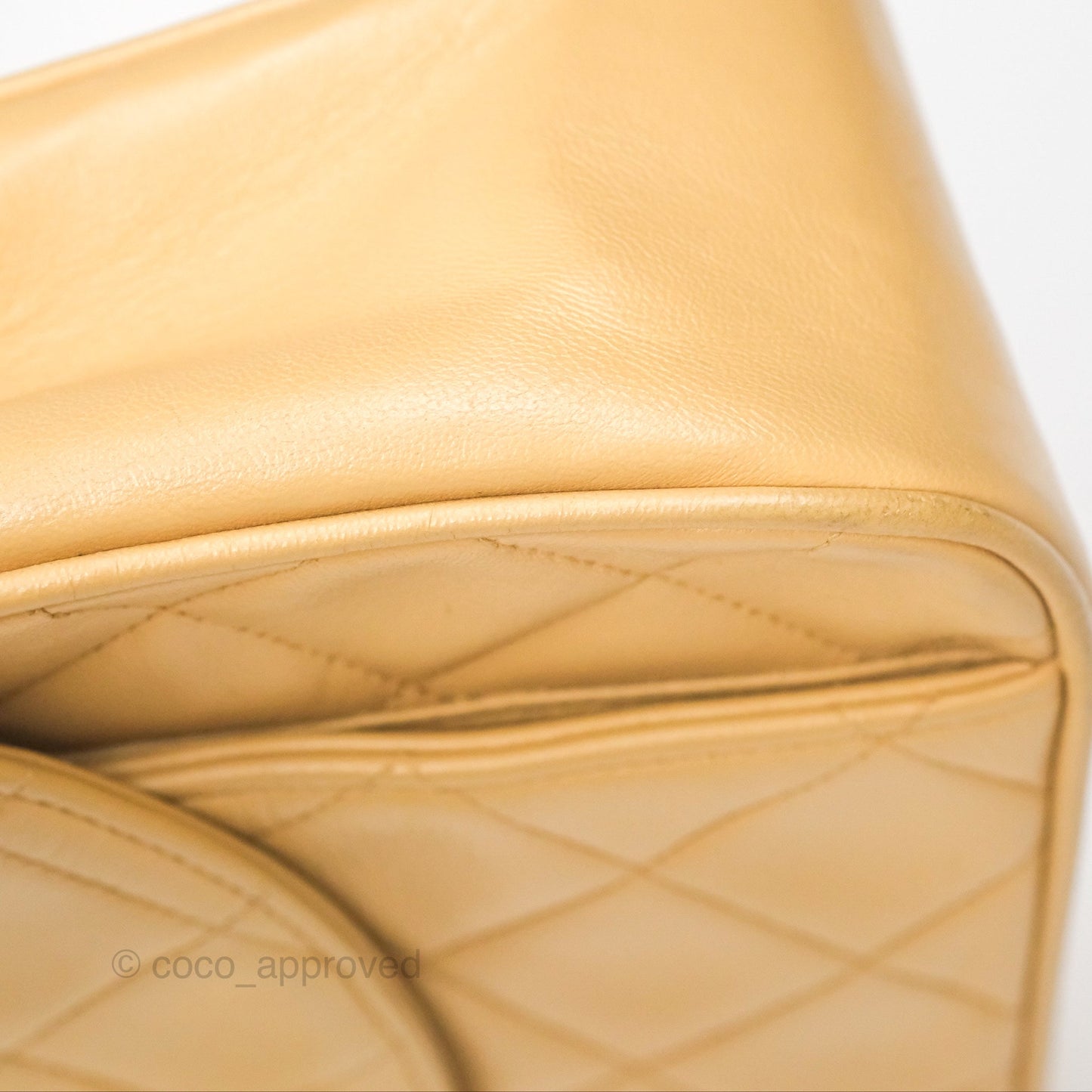 Chanel Vintage Round Flap Bag Quilted Beige Lambskin Gold Hardware