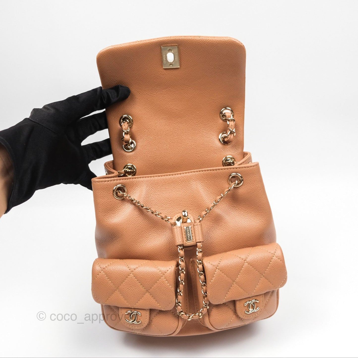 Chanel Duma Backpack Medium Dark Beige Caviar Gold Hardware