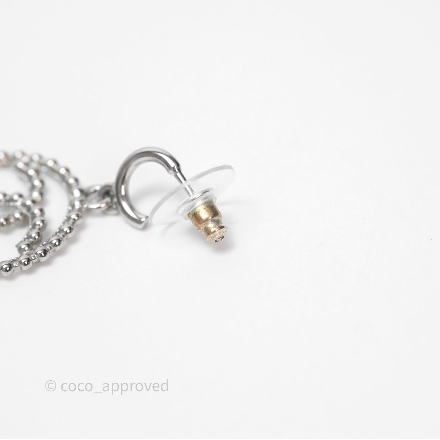 Chanel CC Drop Round Earrings Silver Tone 22C