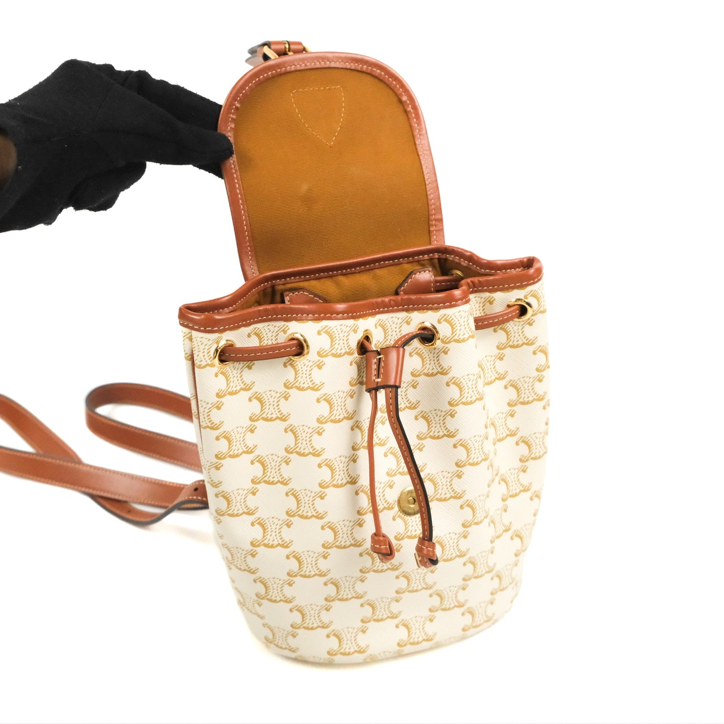 Celine Mini Floco Backpack Triomphe Canvas White Tan Calfskin