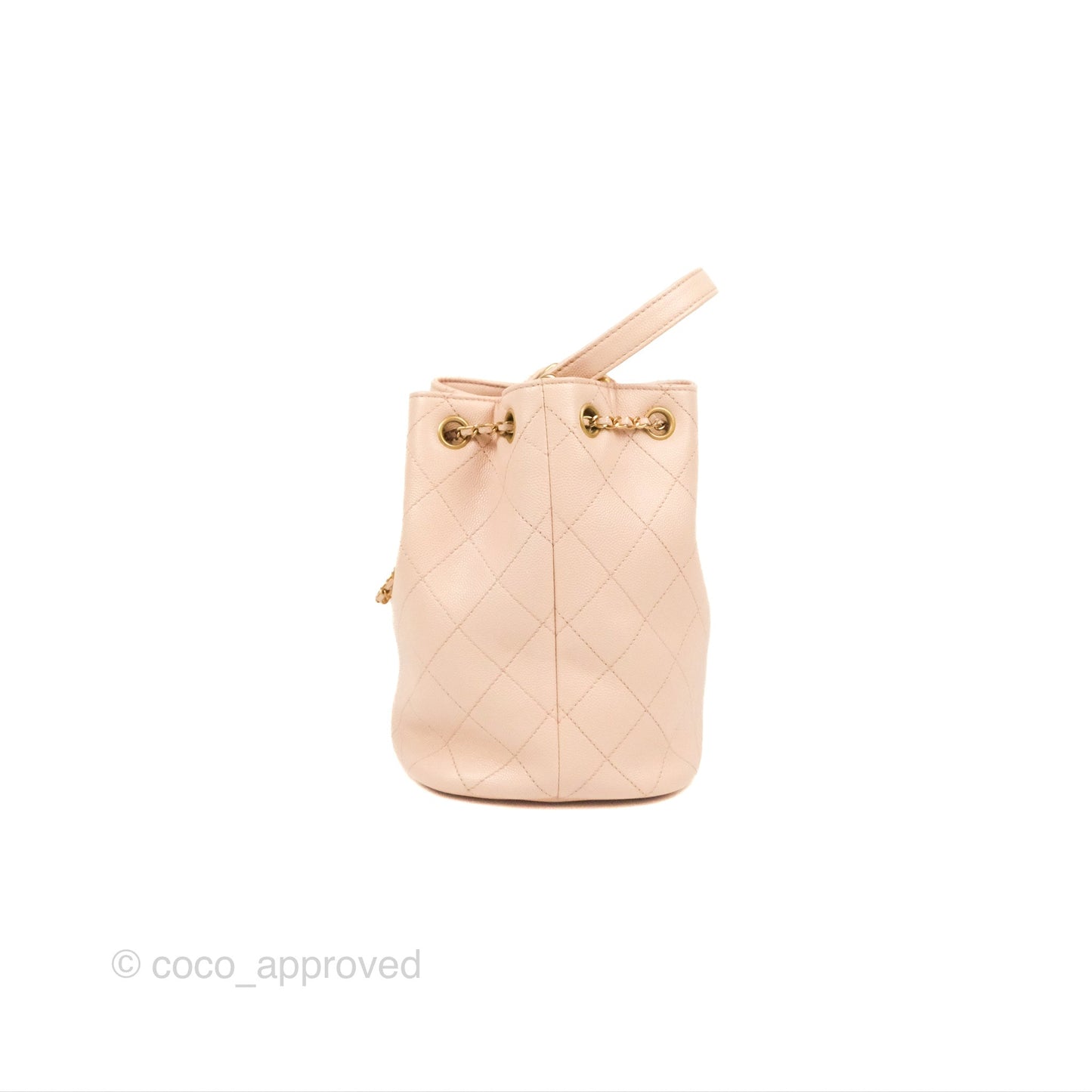 Chanel Quilted Top Handle Drawstring Bucket Bag Pink Caviar Aged Gold Hardware