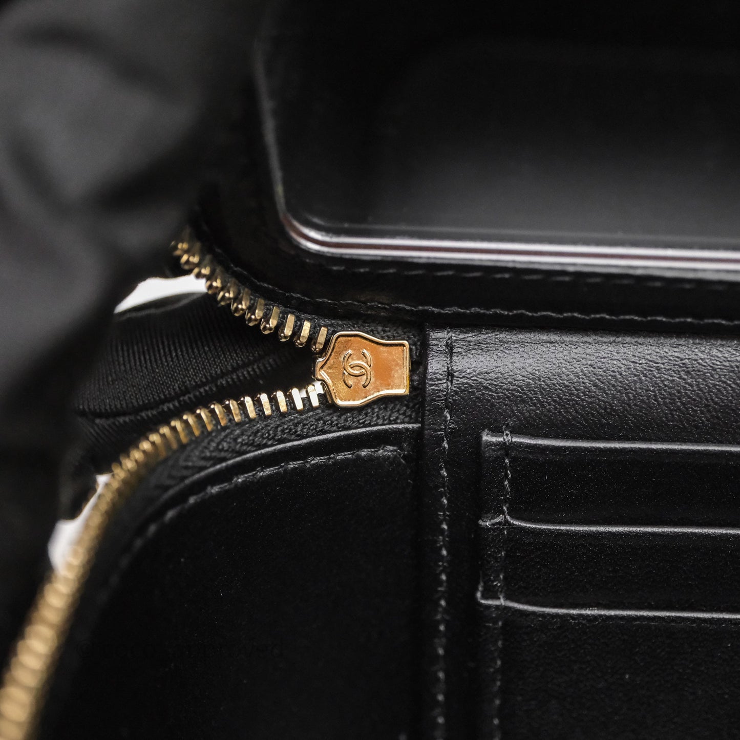 Chanel Vanity Rectangular Metal Top Handle Black Lambskin Aged Gold Hardware