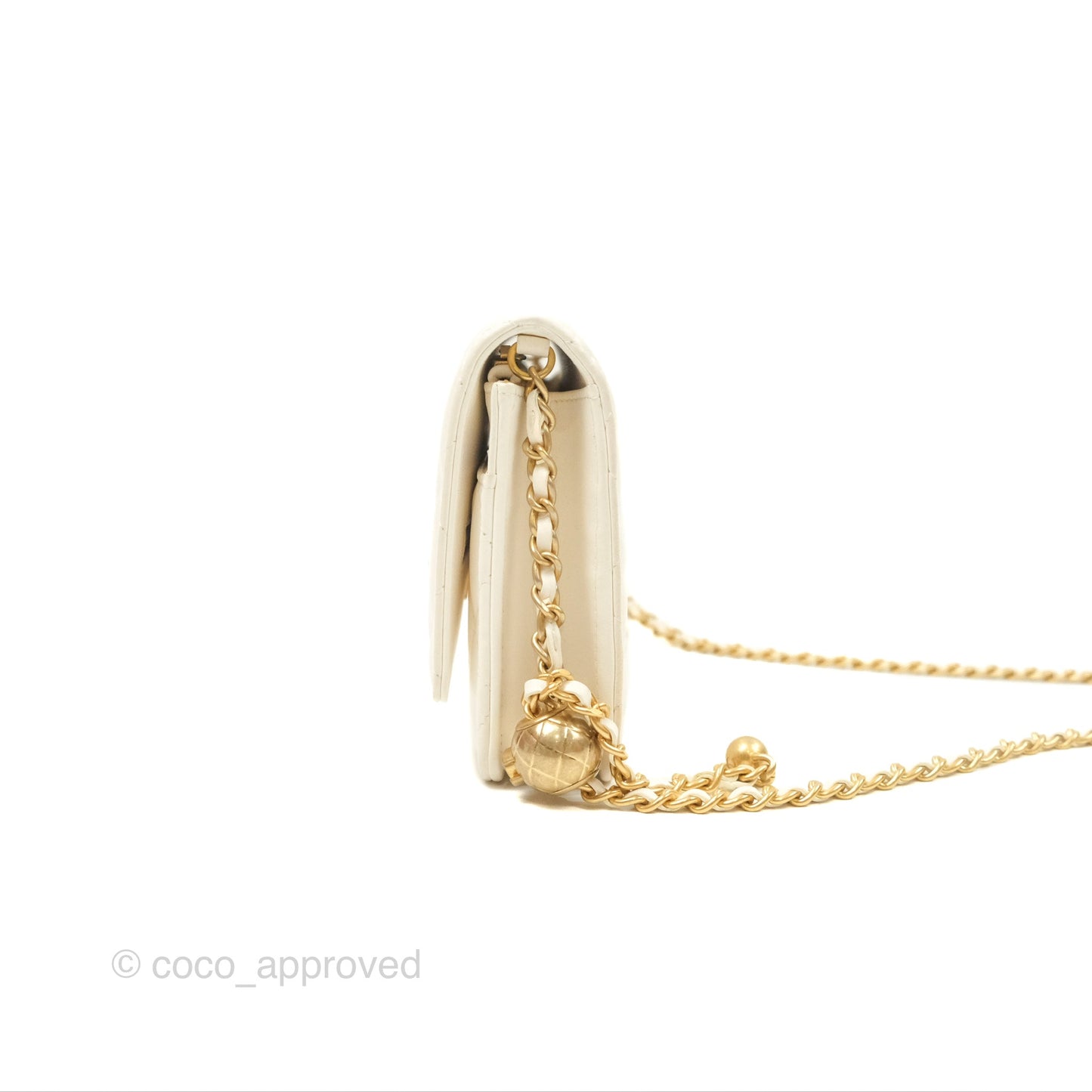 Chanel Quilted Pearl Crush Wallet on Chain WOC White Lambskin Aged Gold Hardware
