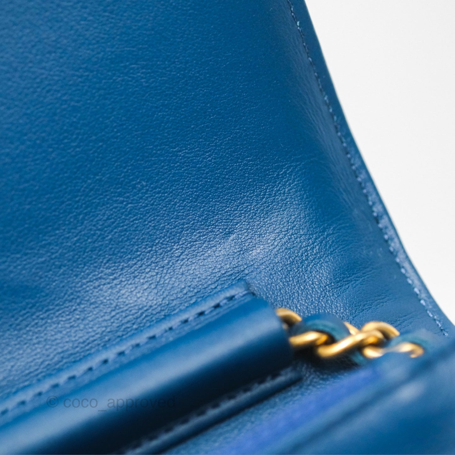 Chanel Quilted Boy Wallet on Chain WOC Blue Calfskin Aged Gold Hardware