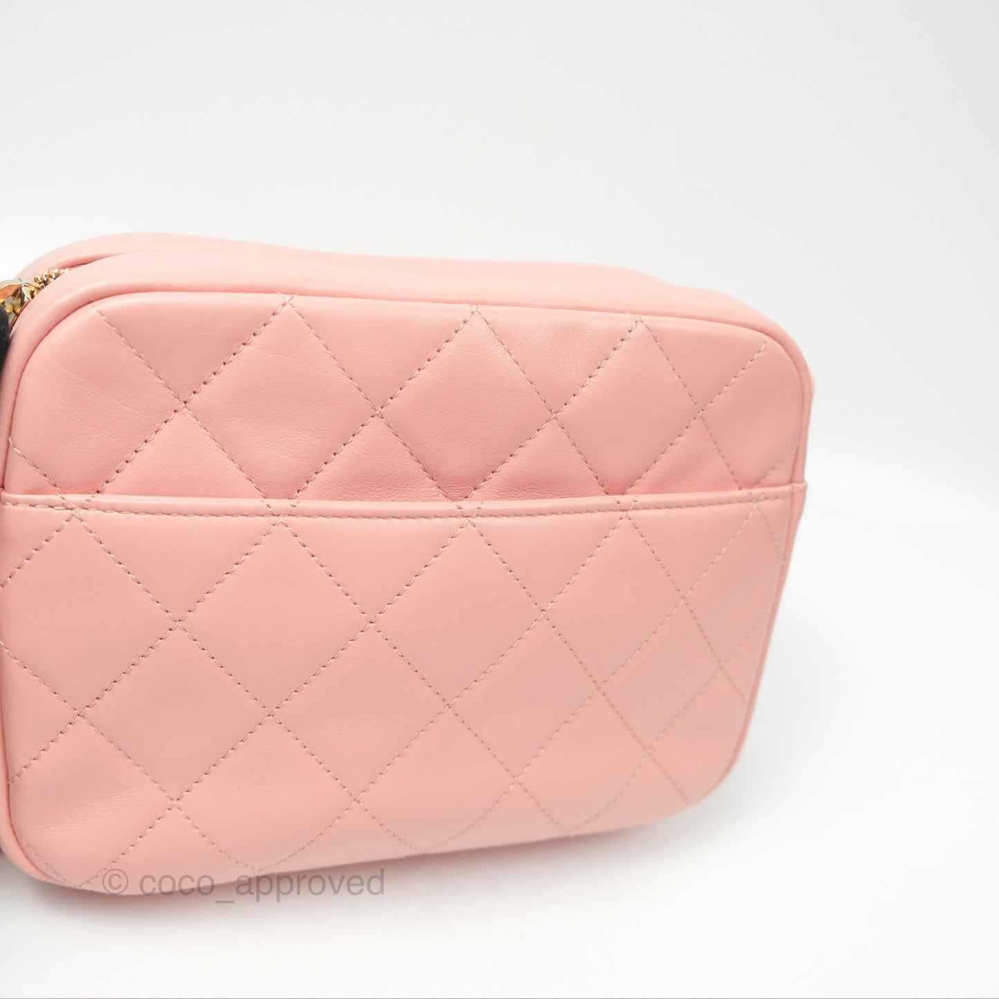 Chanel Logo Enchained Camera Bag Pink Calfskin Aged Gold Hardware