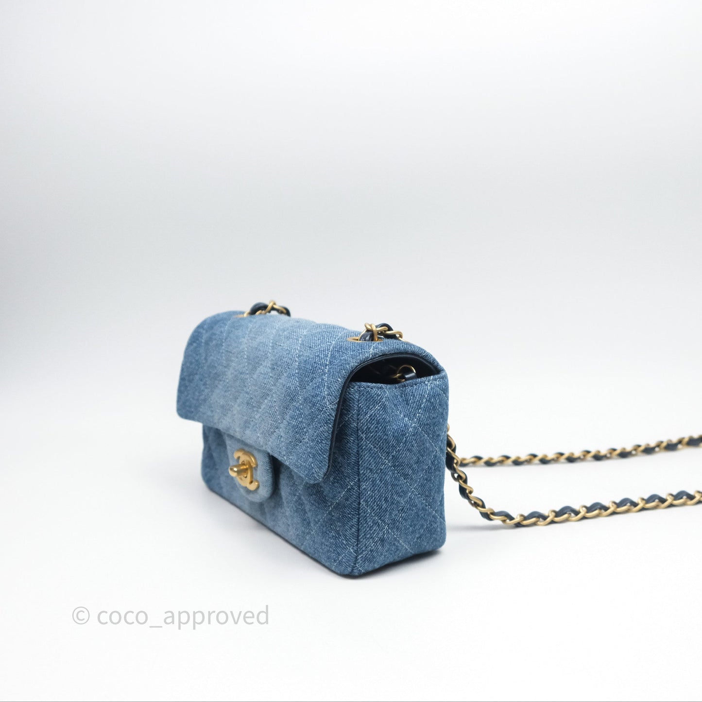 Chanel Quilted Mini Rectangular Flap Denim Aged Gold Hardware