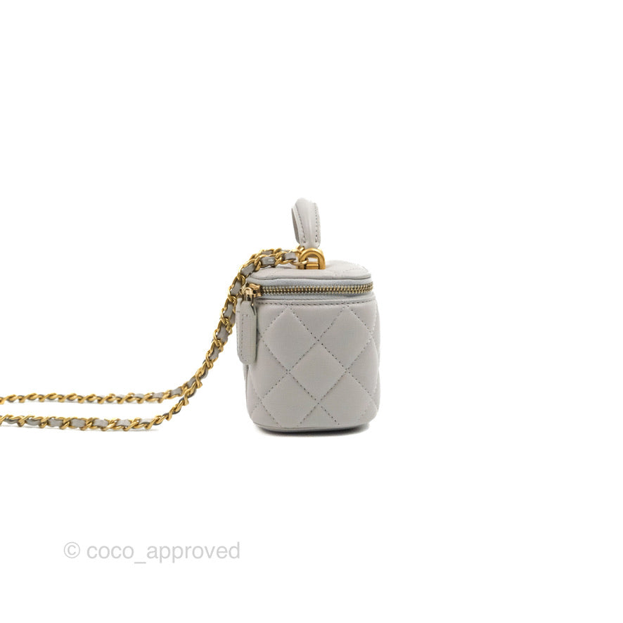 Chanel Mini Top Handle Vanity With Chain Grey Lambskin Aged Gold Hardware