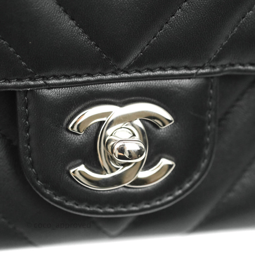 Chanel Chevron Mini Rectangular Flap Black Lambskin Silver Hardware