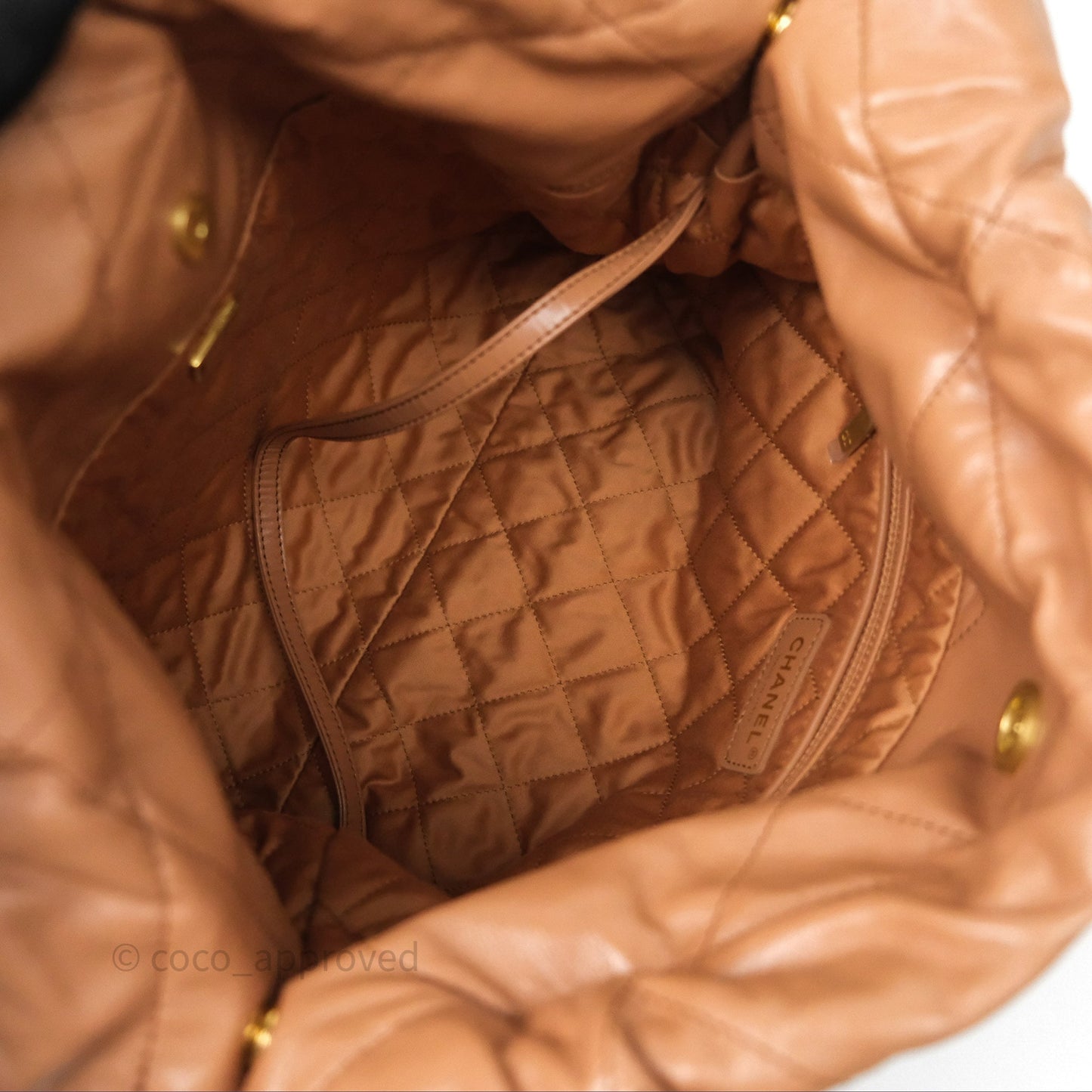 Chanel 22 Small Beige Shiny Calfskin Aged Gold Hardware