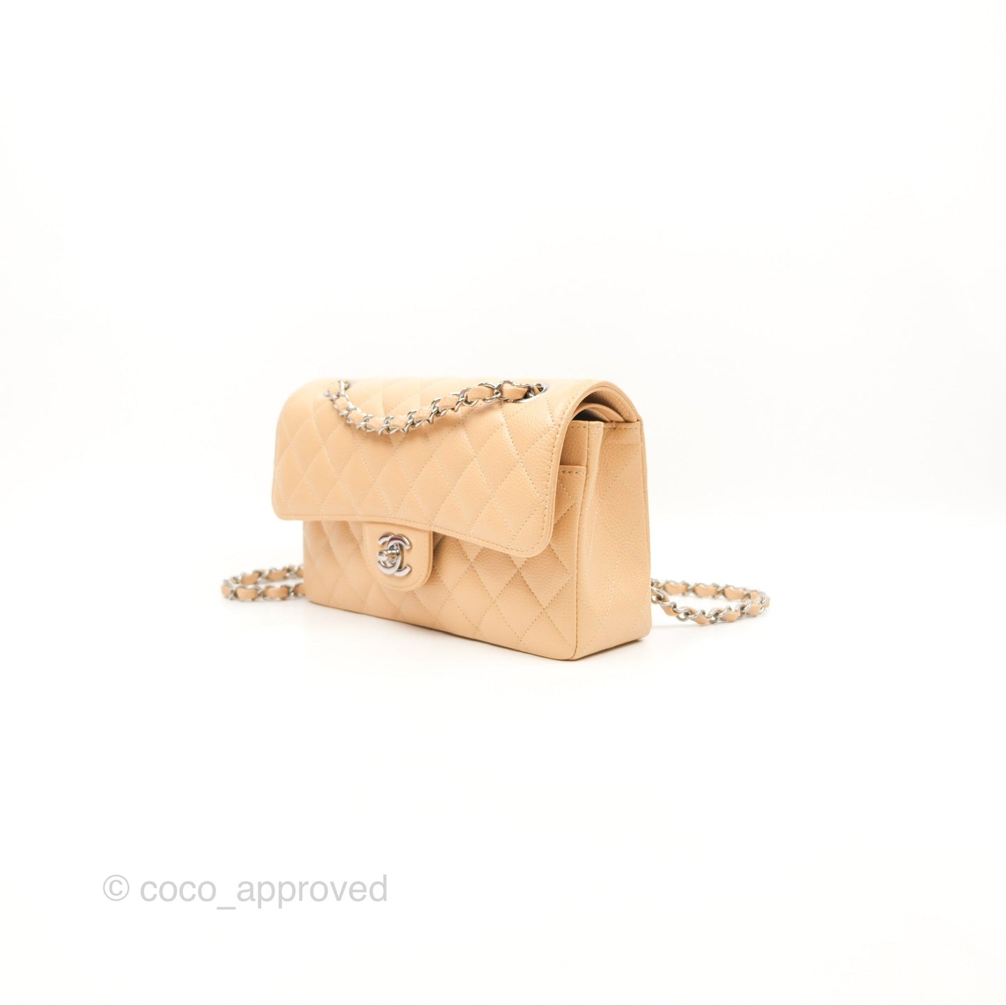 Chanel Small Classic Quilted Flap Beige Caviar Silver Hardware