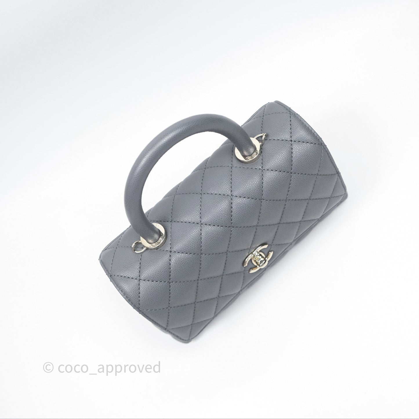 Chanel Small Coco Handle Quilted Grey Caviar Gold Hardware 23K