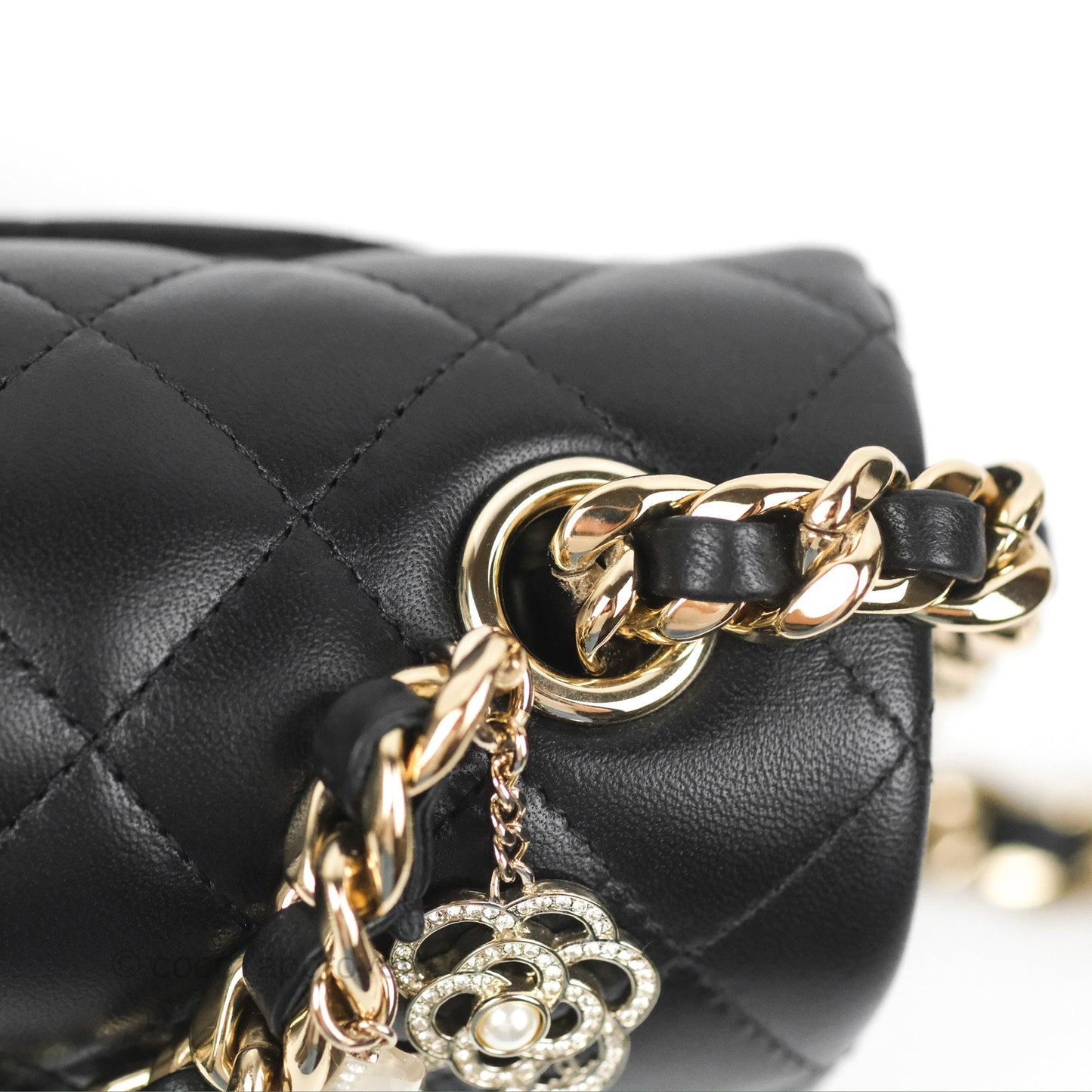 Chanel Quilted Mini Rectangular Lambskin Black Flap With Charms Gold Hardware 21C