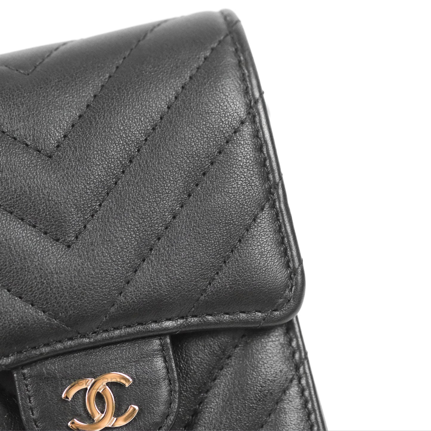 Chanel Classic Chevron Phone Holder Black Calfskin Silver Hardware