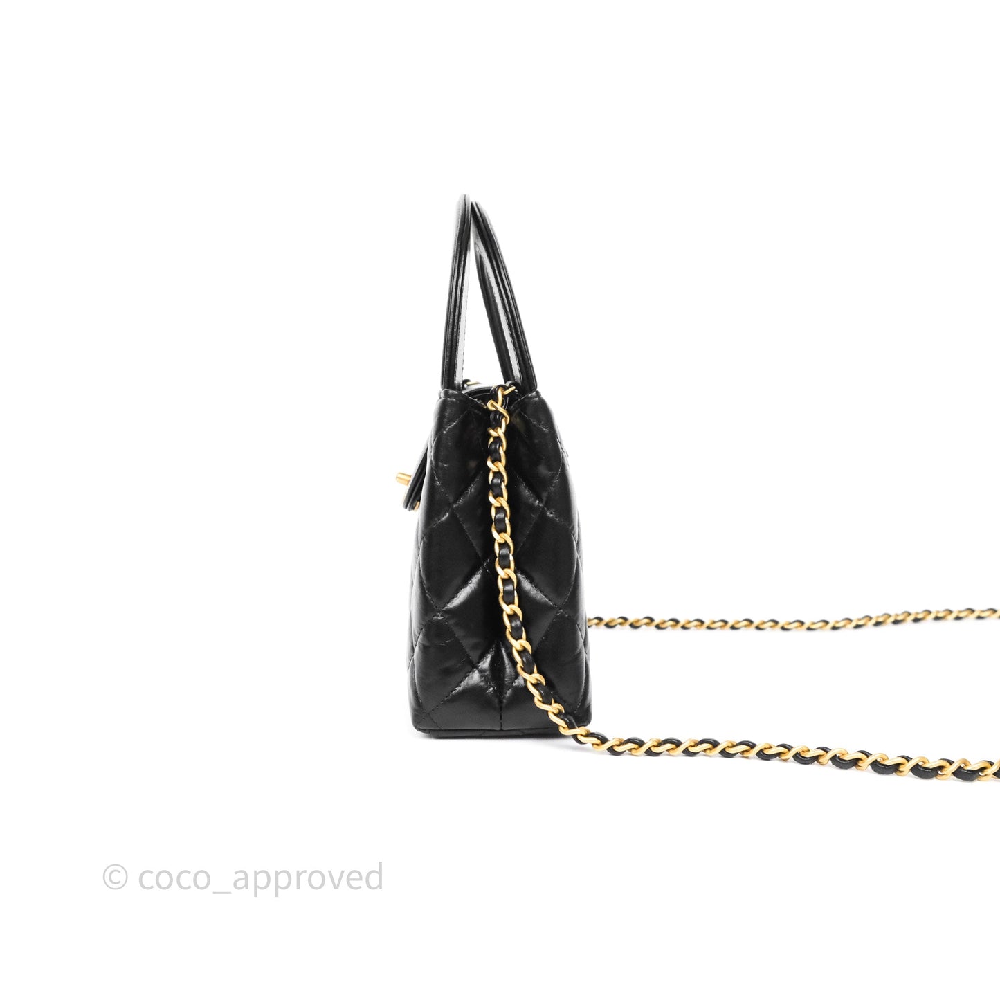 Chanel Kelly Bag Quilted Black Shiny Crumpled Calfskin Aged Gold Hardware