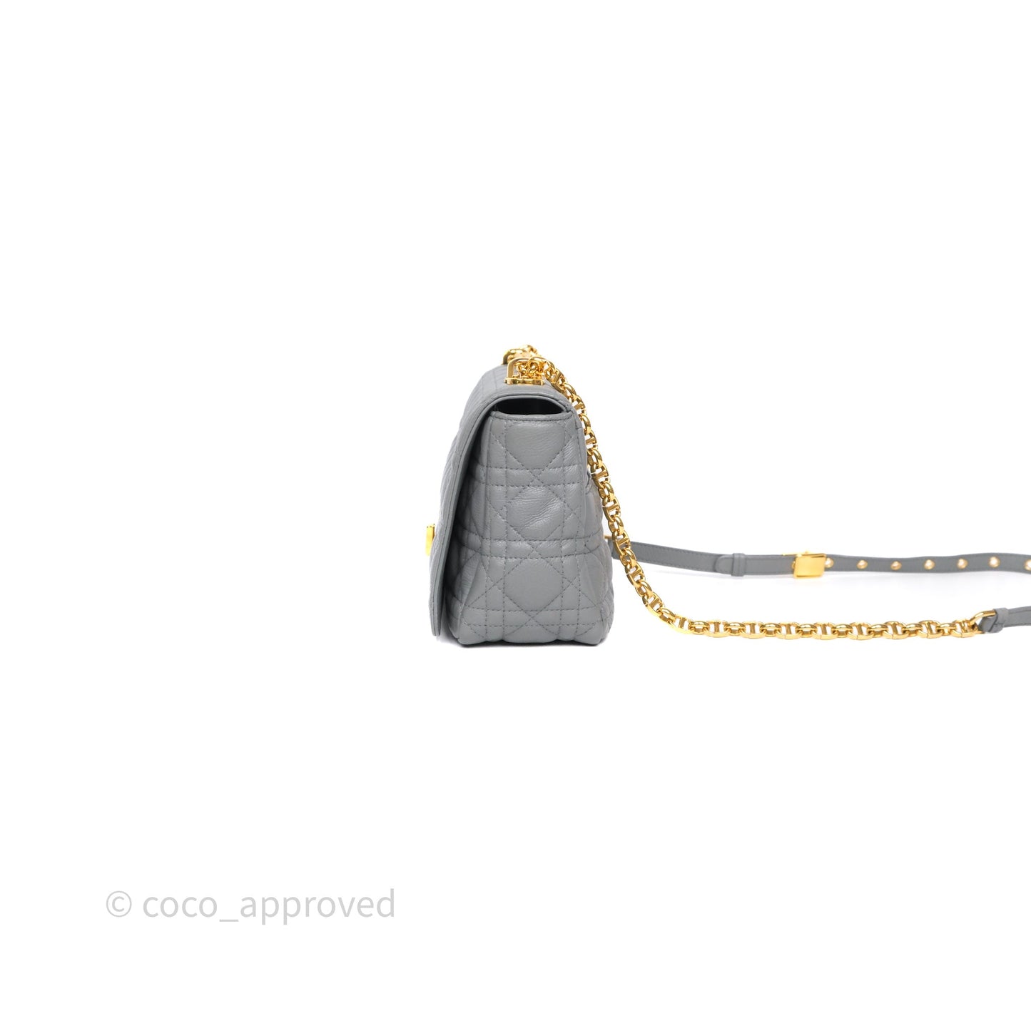 Christian Dior Caro Bag Medium Stone Grey Cannage Calfskin Gold Hardware