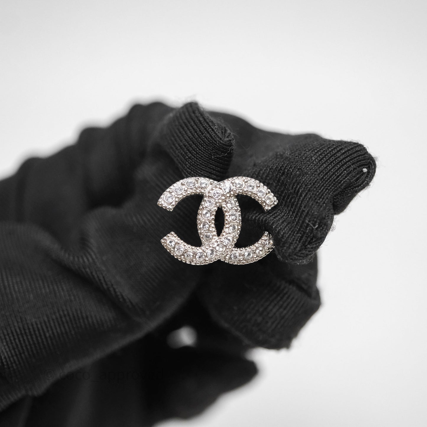 Chanel Crystals CC Earrings Silver Tone 21V