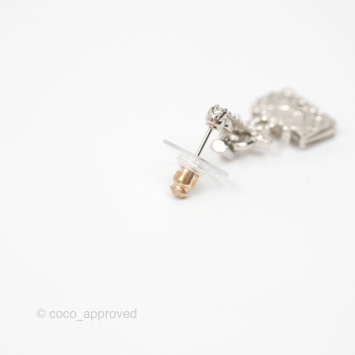 Chanel Crystal CC Flap Bag Drop Earrings Silver Tone 23K