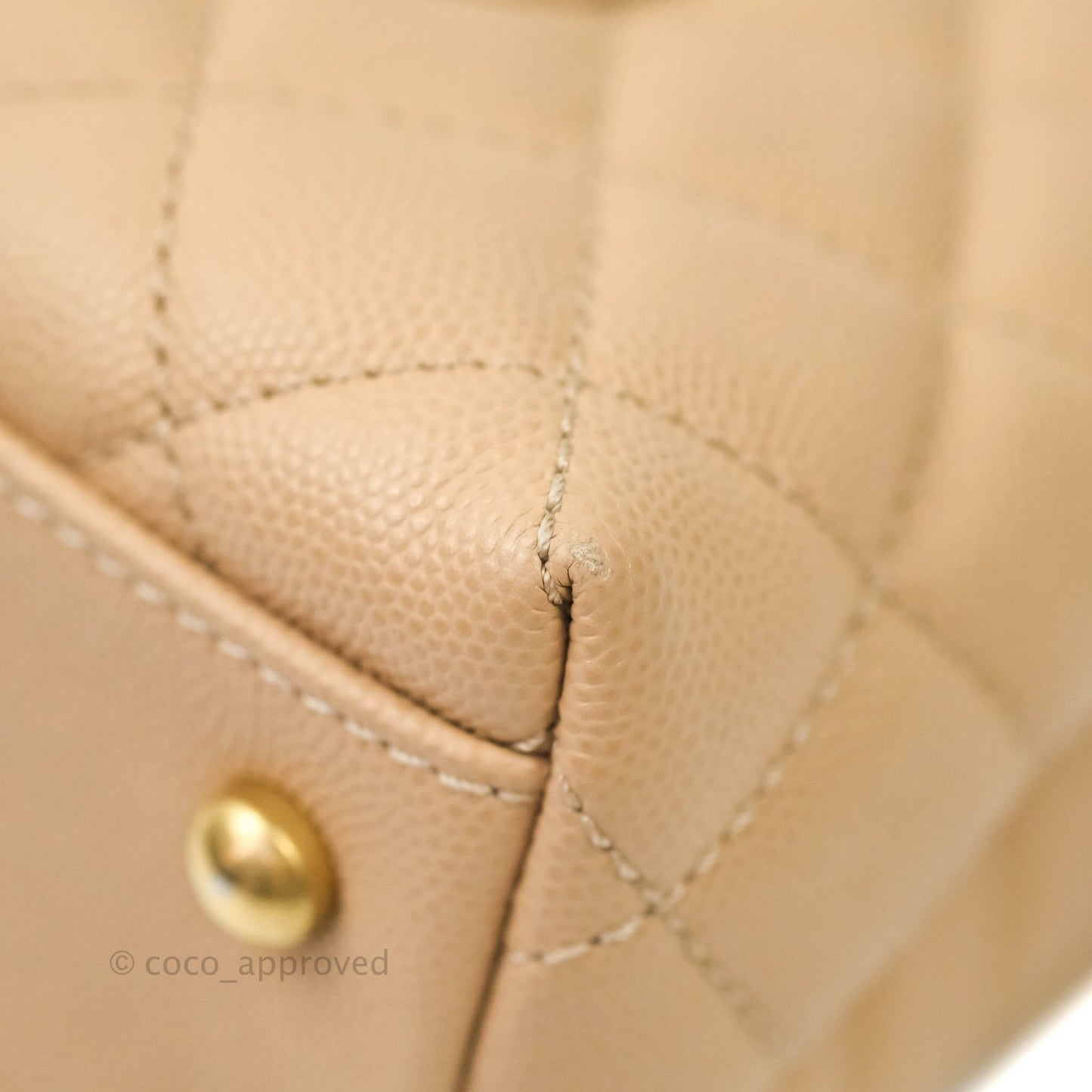 Chanel Mini (Small) Coco Handle Quilted Beige Caviar Gold Hardware Embossed Lizard Handle