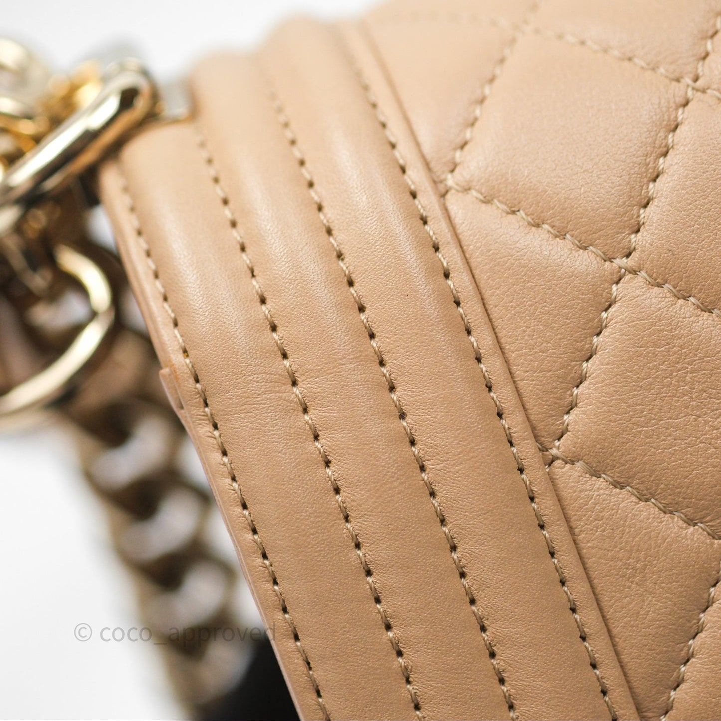 Chanel Boy Quilted Medium Beige Calfskin Gold Hardware