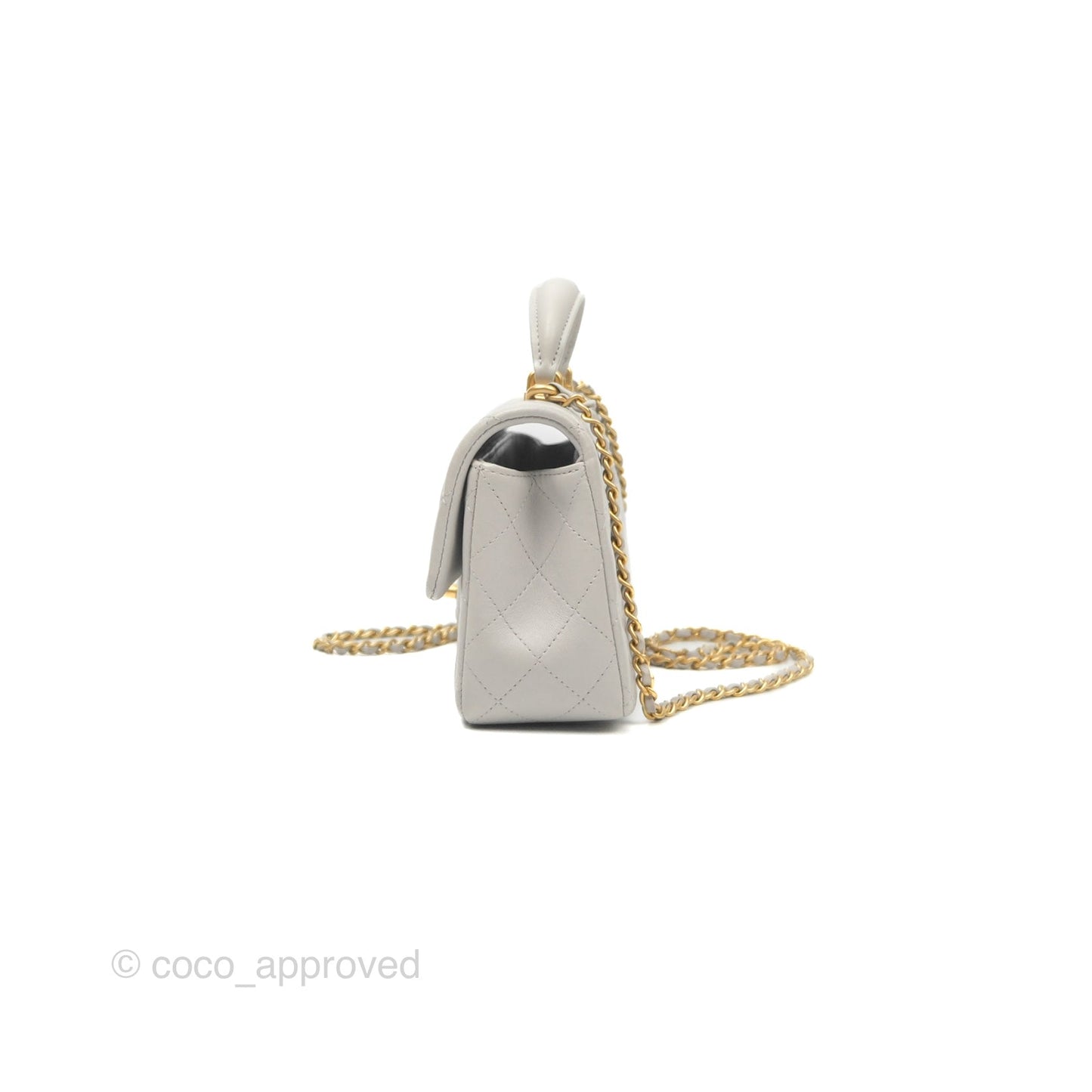 Chanel Top Handle Mini Rectangular Flap Bag Light Grey Lambskin Aged Gold Hardware