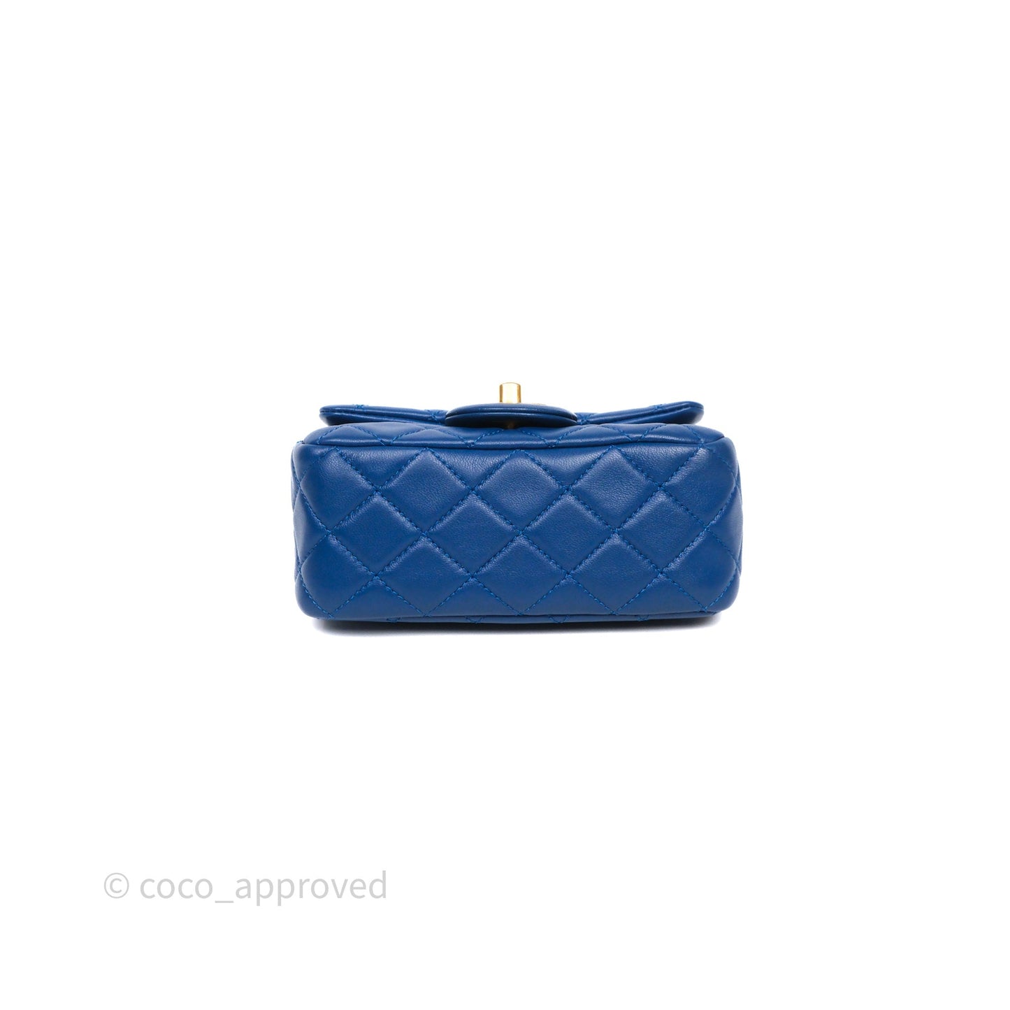 Chanel Pearl Crush Mini Square Quilted Blue Lambskin Aged Gold Hardware