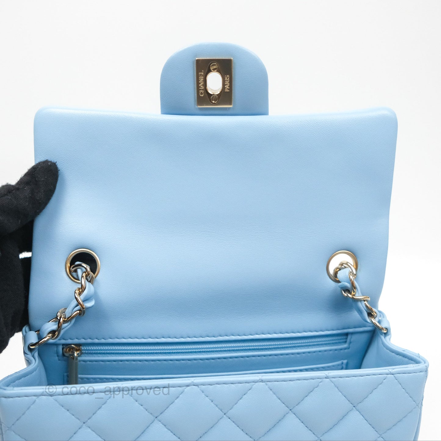 Chanel Quilted Mini Rectangular Flap Light Blue Lambskin Gold Hardware