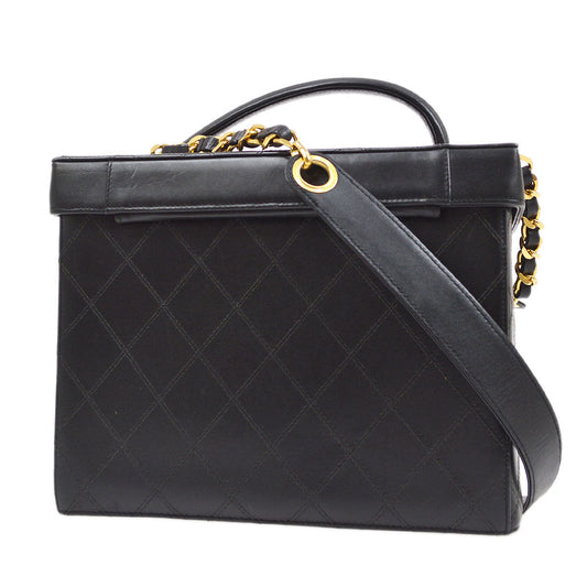 Luxury Chanel Black Calfskin 2way Shoulder Handbag