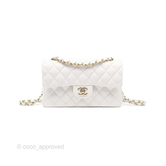 Chanel Small Classic Quilted Flap White Caviar Gold Hardware