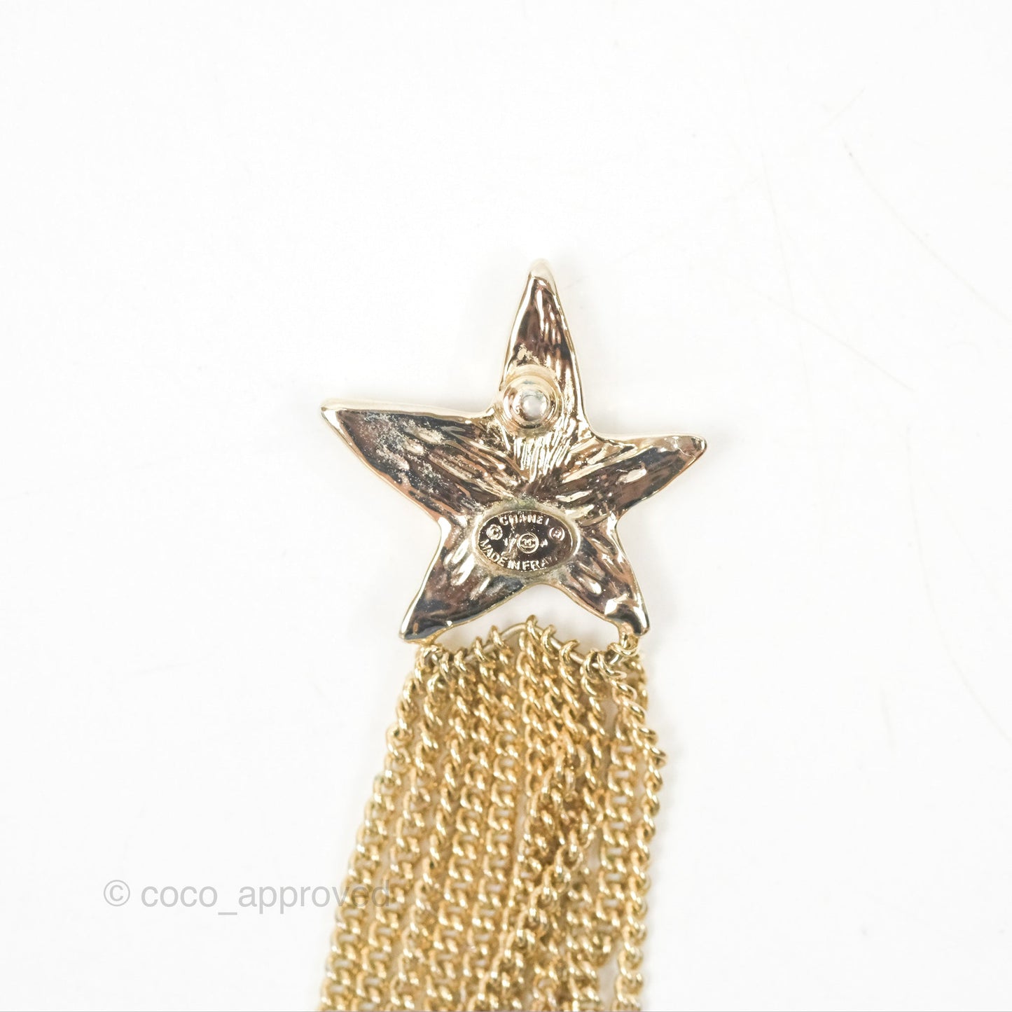 Chanel CC Crystal Star Drop Earrings Gold Tone 17A