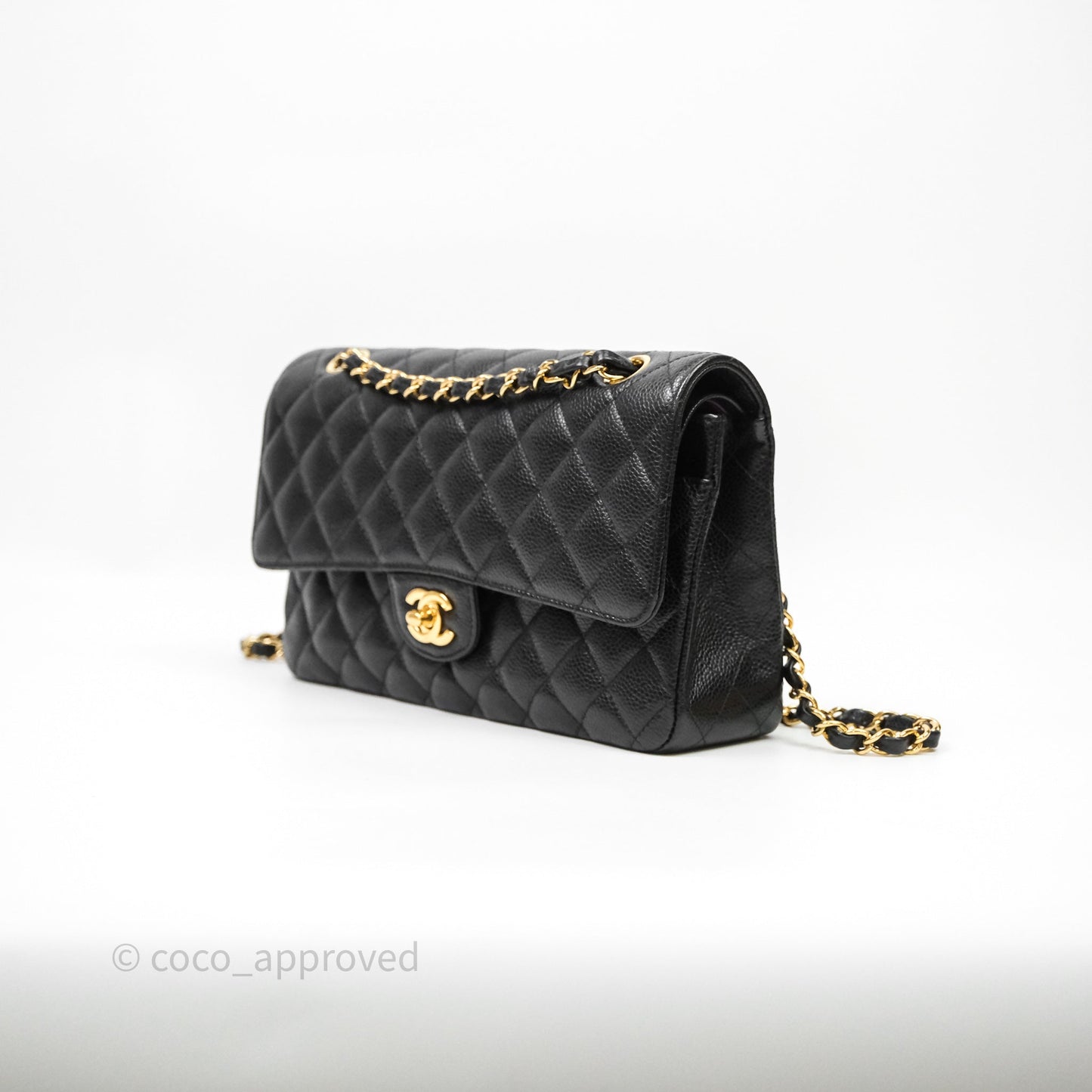 Chanel Classic M/L Medium Flap Quilted Black Caviar Gold Hardware