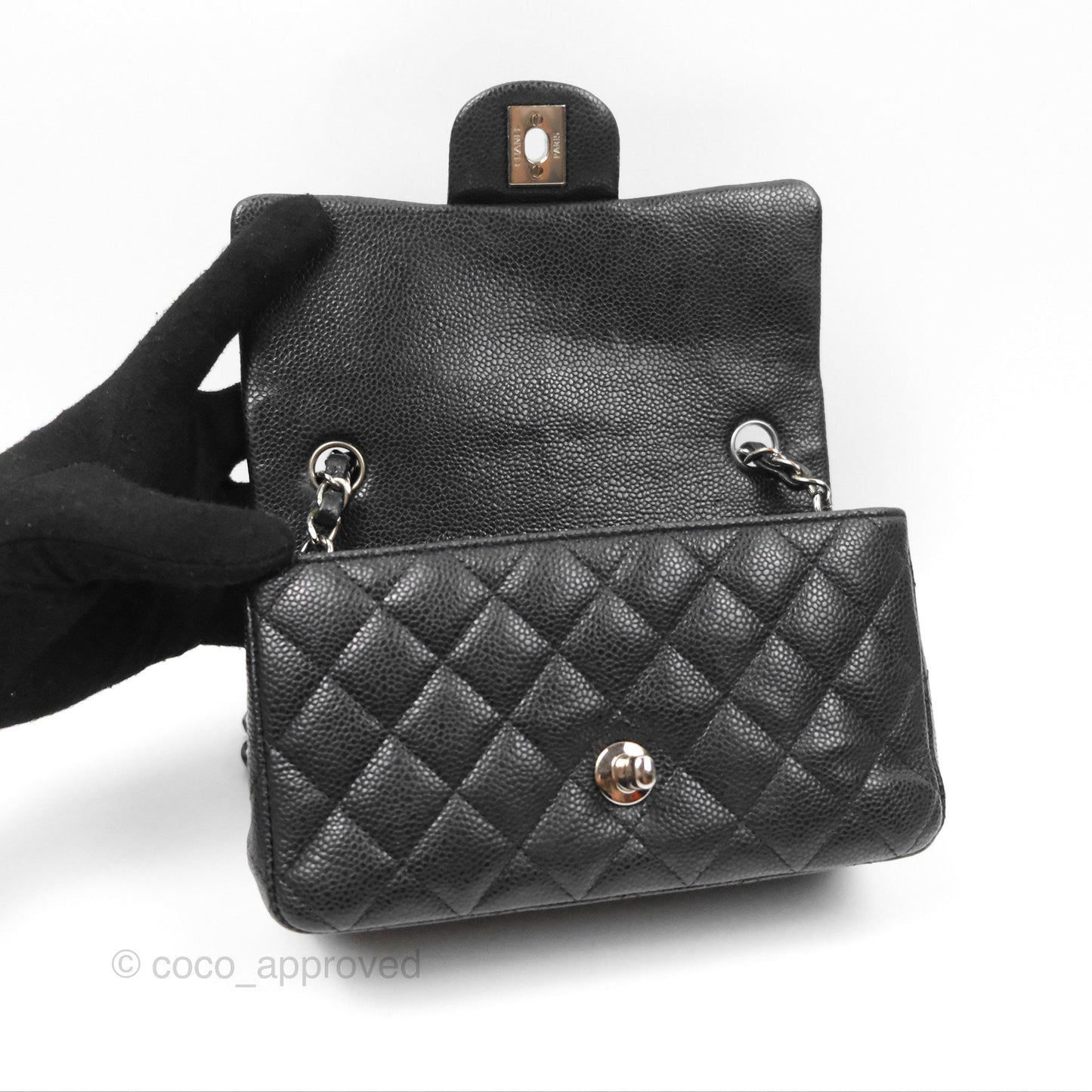 Chanel Classic Quilted Mini Rectangular Flap Black Caviar Silver Hardware