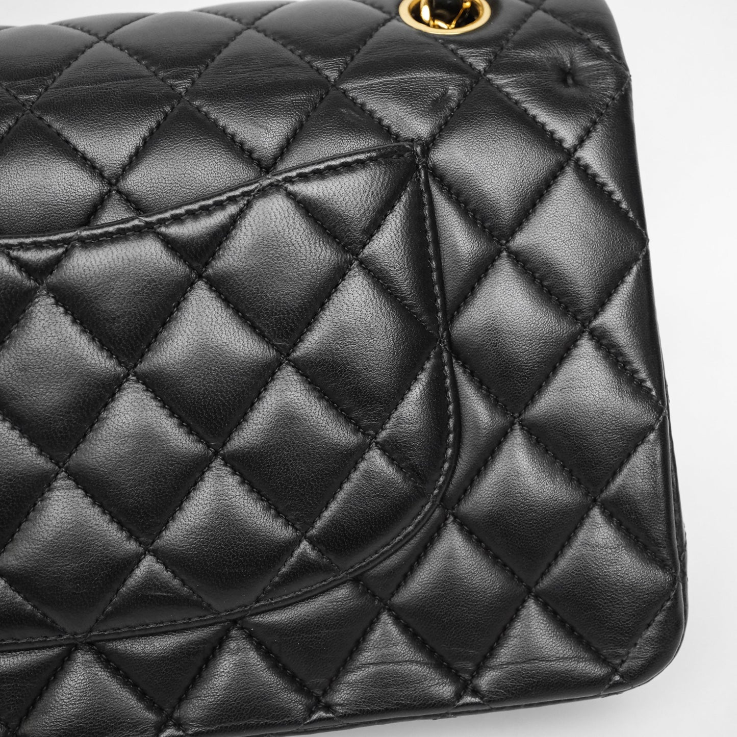 Chanel Quilted Classic M/L Medium Flap  Black Lambskin Gold Hardware