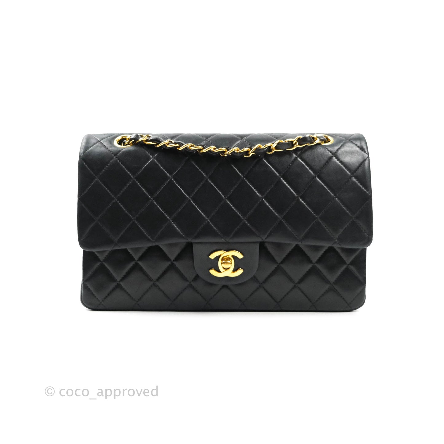 Chanel Classic Vintage Double Flap M/L Black Lambskin 24K Gold Hardware