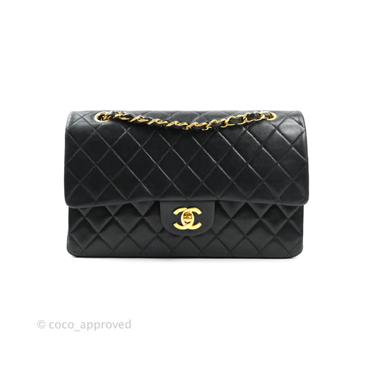 Chanel Classic Vintage Double Flap M/L Black Lambskin 24K Gold Hardware