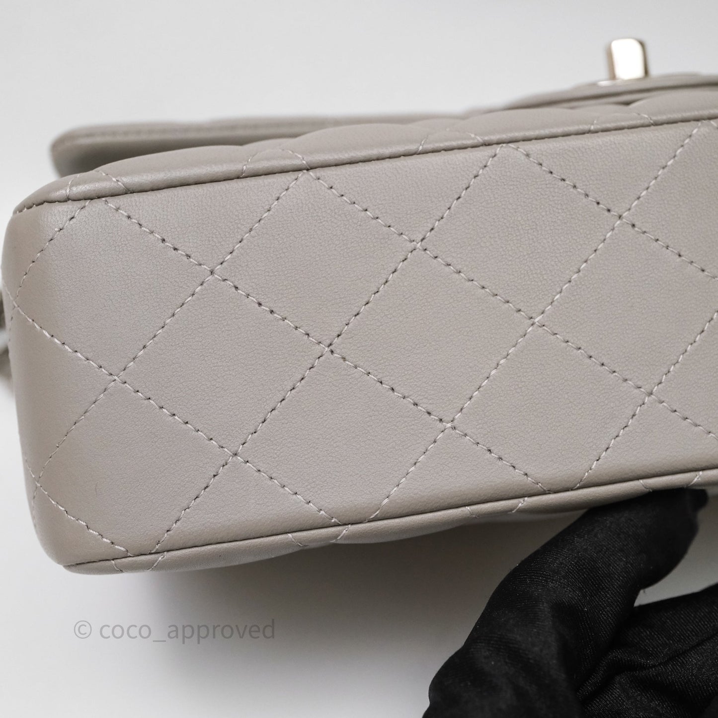Chanel Classic M/L Medium Flap Quilted Grey Lambskin Silver Hardware