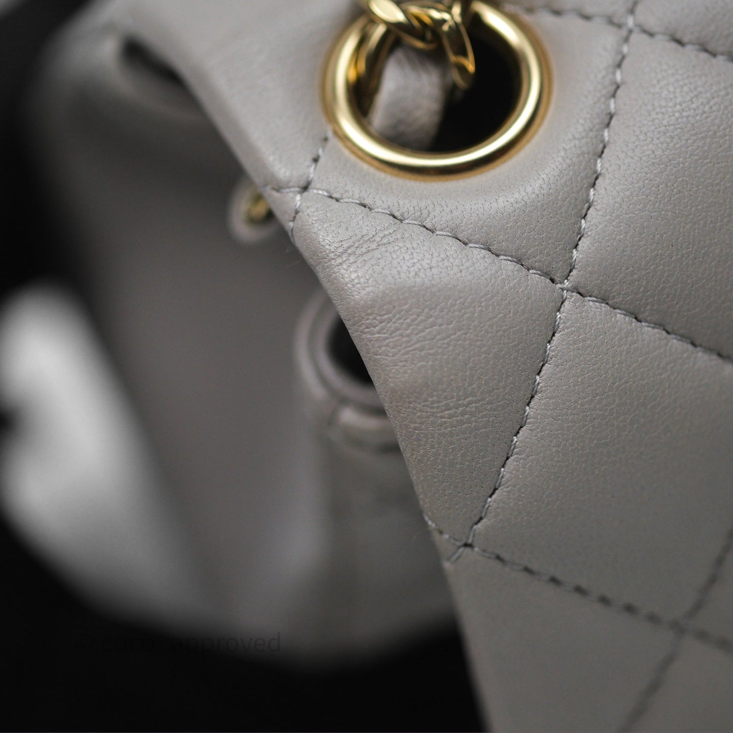 Chanel Mini Square Flap Quilted Light Grey Lambskin Gold Hardware