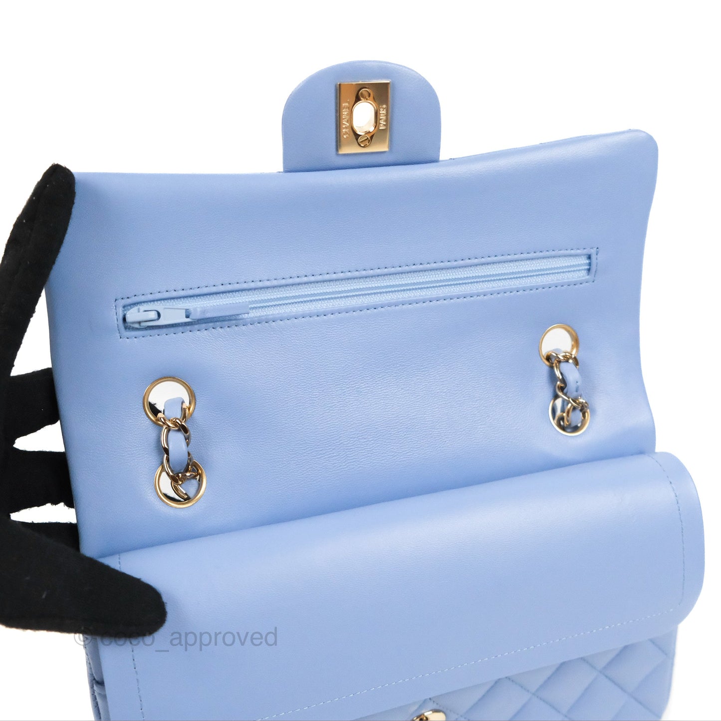 Chanel Small Classic Quilted Flap Blue Sky Lambskin Gold Hardware 21C