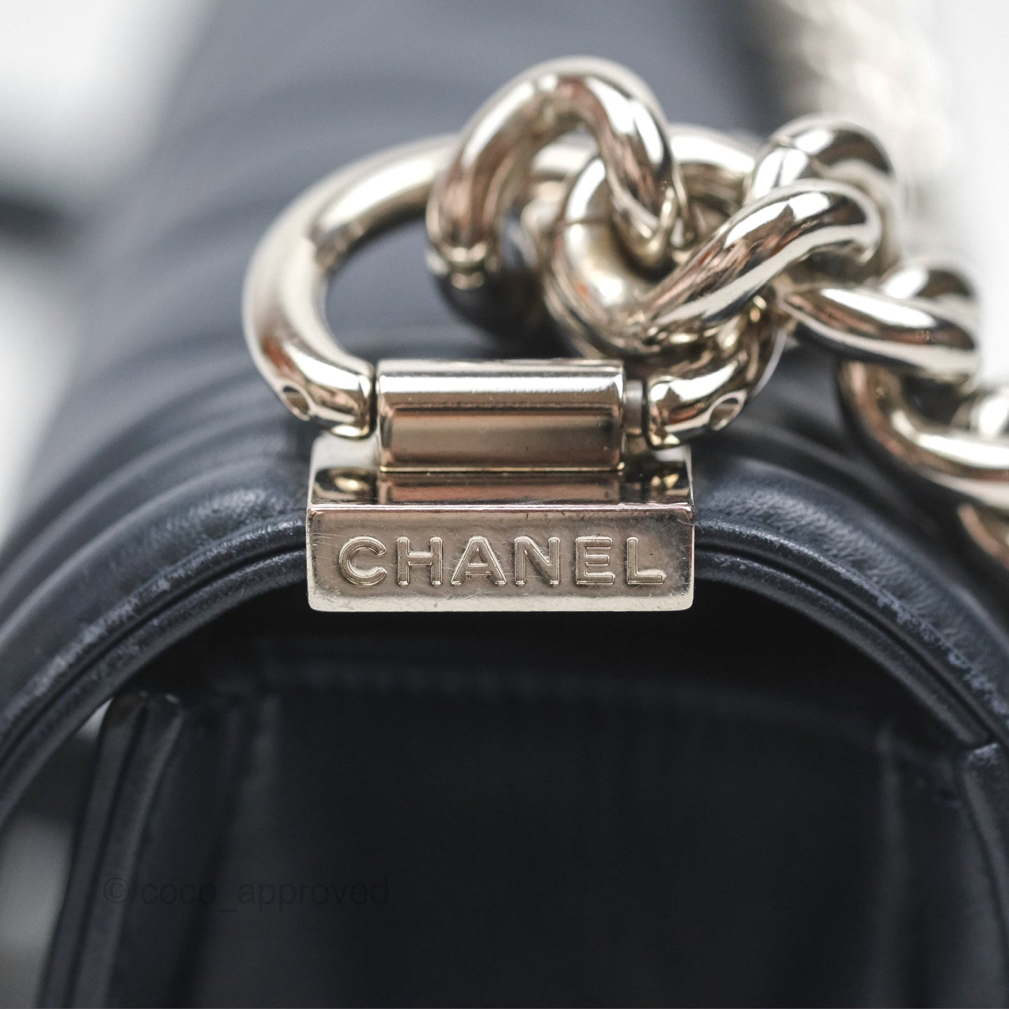 Chanel Small Chevron Boy Navy Calfskin Silver Hardware