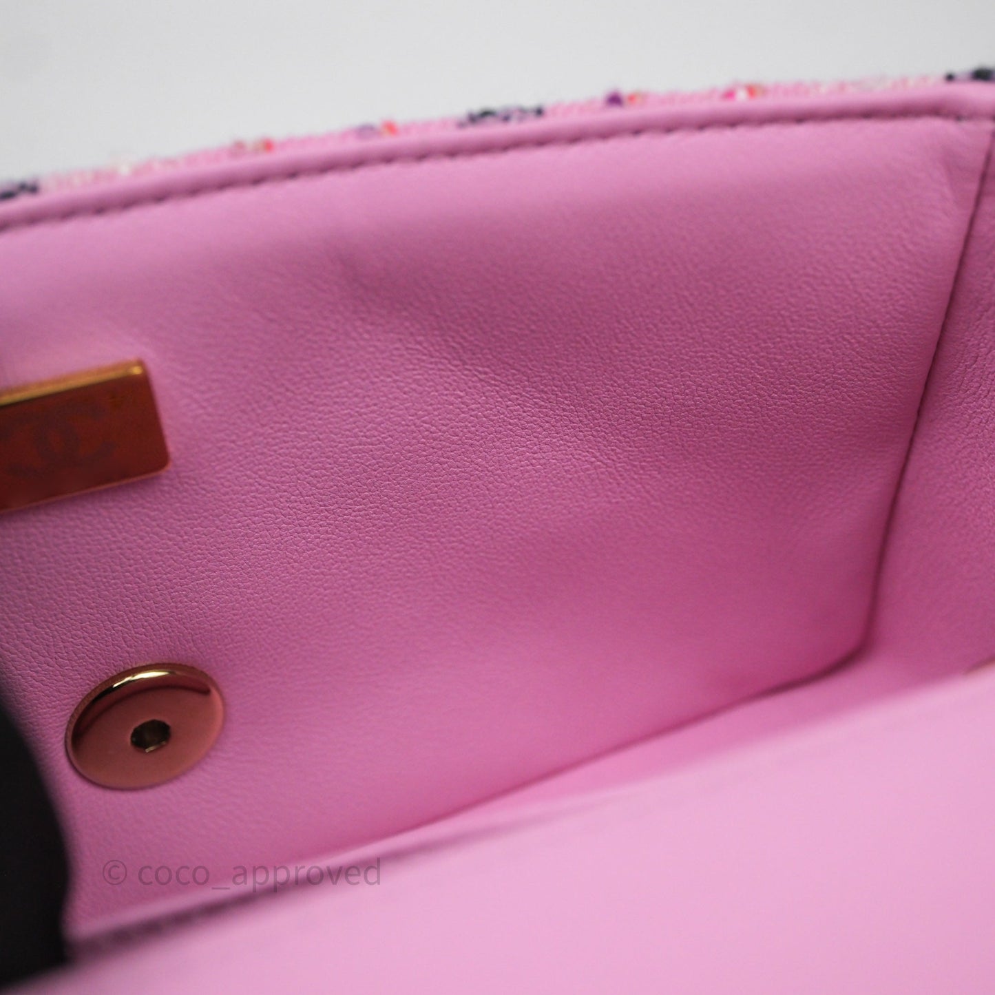Chanel Quilted Mini Rectangular Flap Pink Tweed Gold Hardware