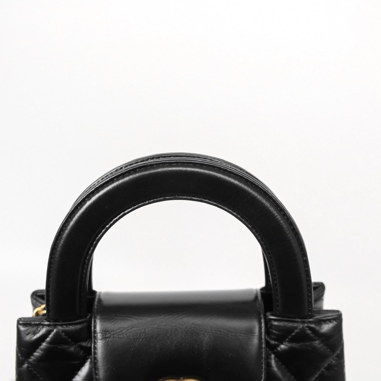 Chanel Kelly Bag Quilted Black Shiny Crumpled Calfskin Aged Gold Hardware
