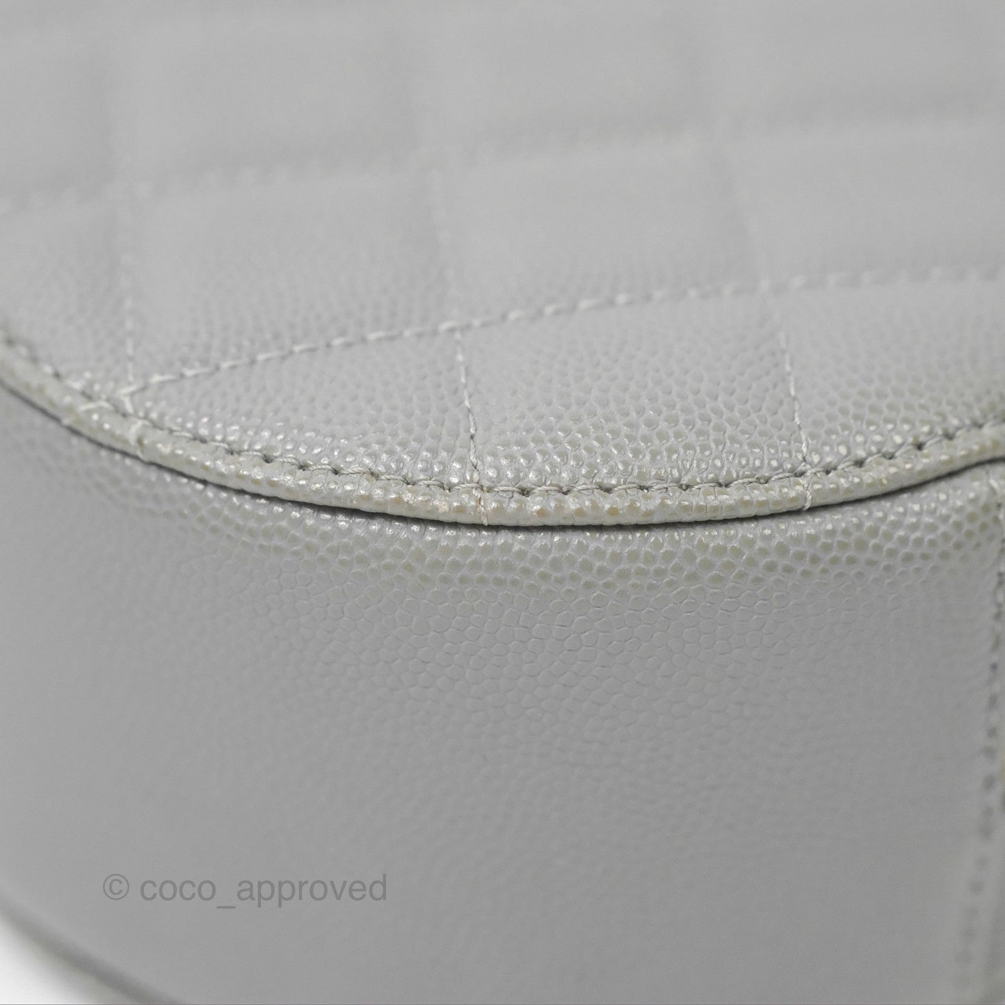 Chanel Classic Quilted Round Clutch With Chain Grey Caviar Gold Hardware