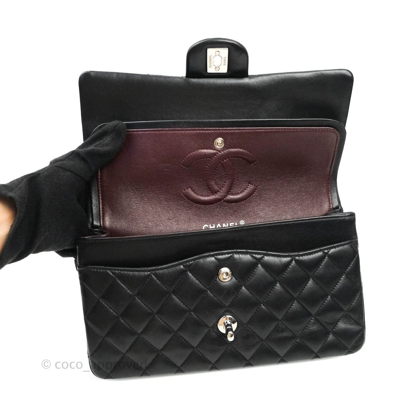 Chanel Classic M/L Medium Double Flap Black Lambskin Silver Hardware