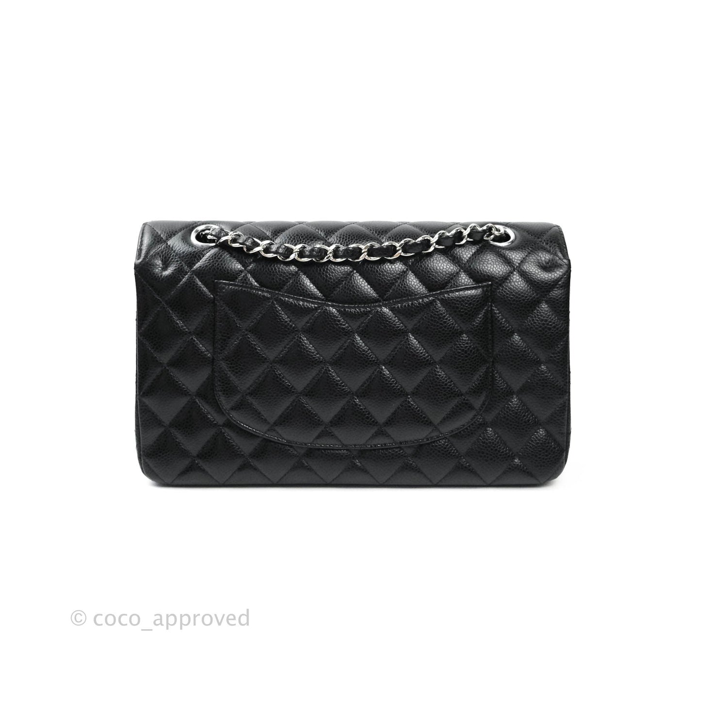 Chanel Classic M/L Medium Double Flap Bag Black Caviar Silver Hardware