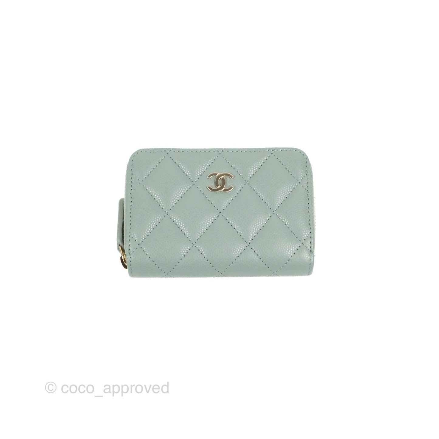 Chanel Classic Quilted Zipped Coin Purse Tiffany Green Caviar Gold Hardware