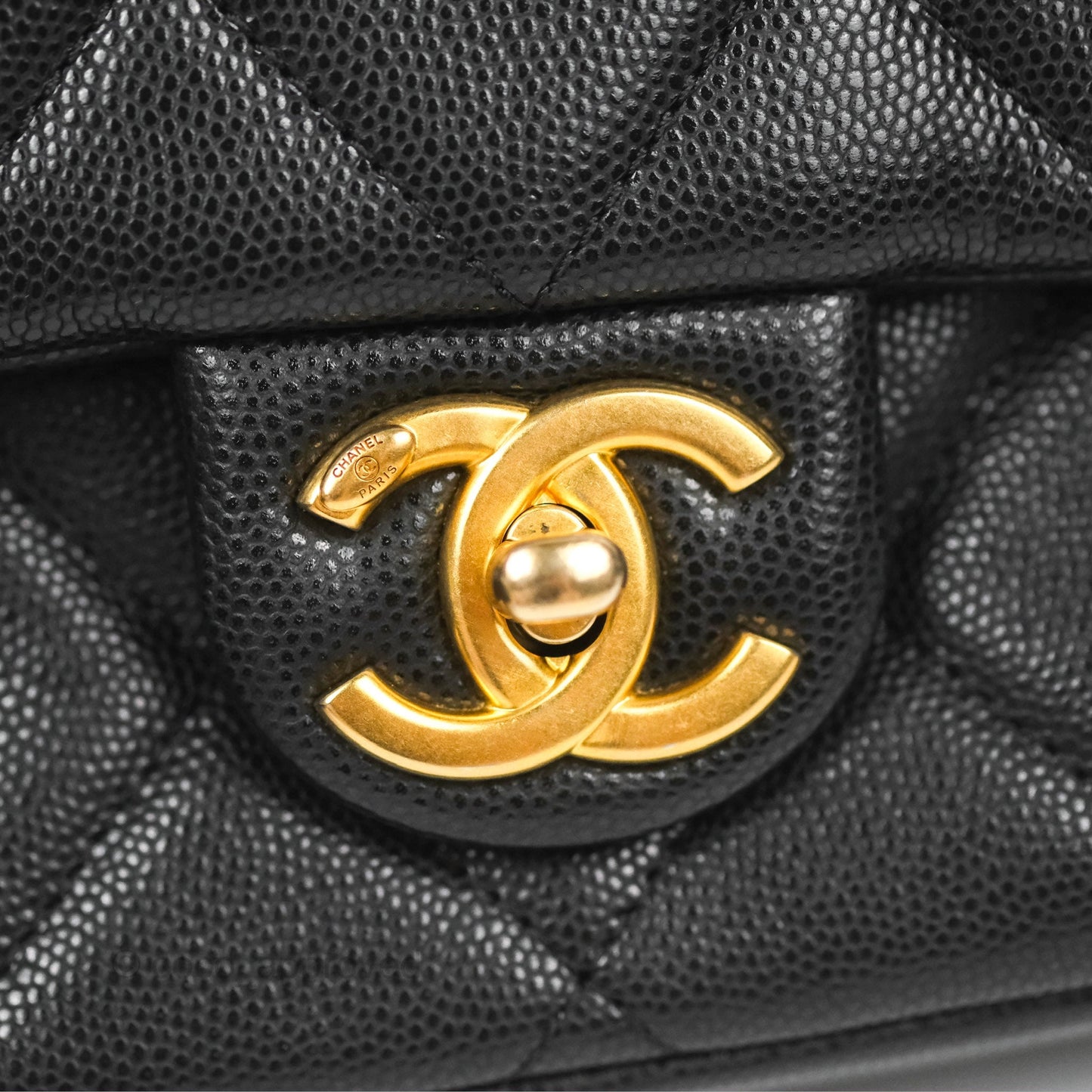 Chanel Small Flap with Coin Charm Black Caviar Aged Gold Hardware 22A