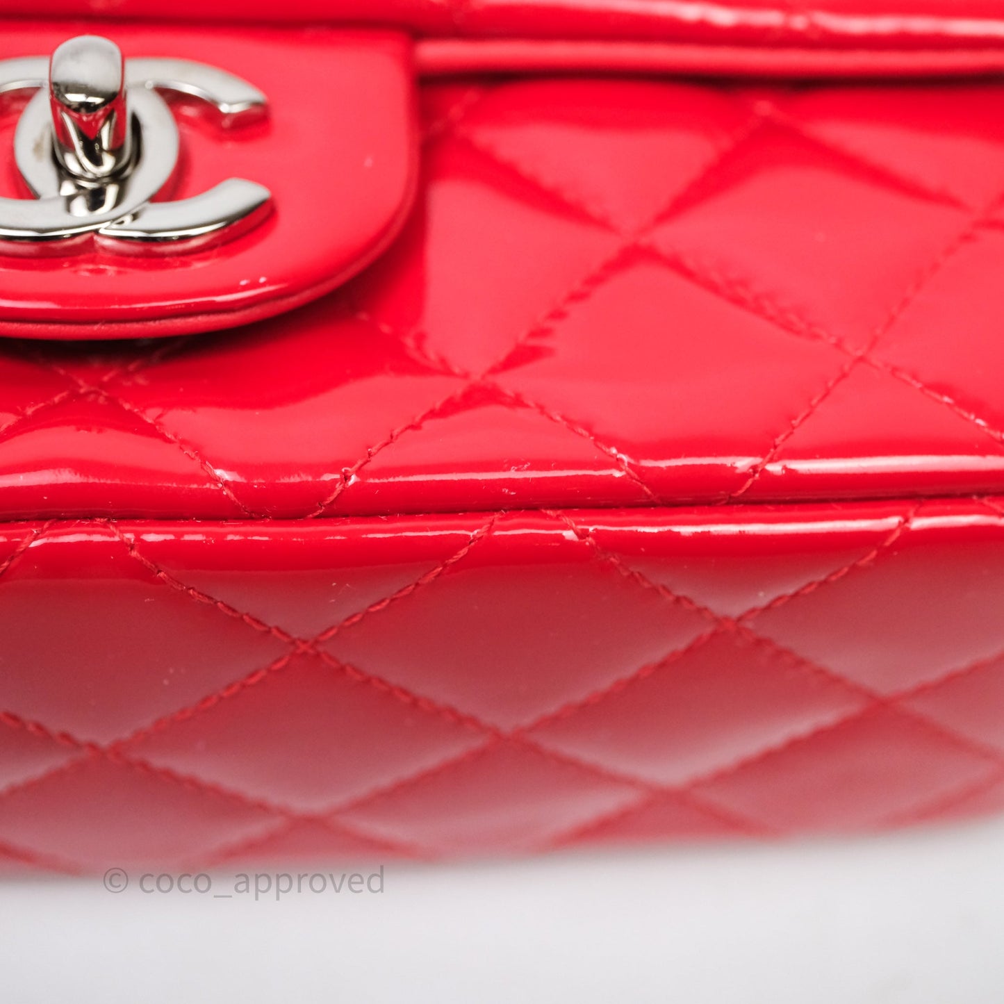 Chanel Mini Rectangular Quilted Red Patent Silver Hardware