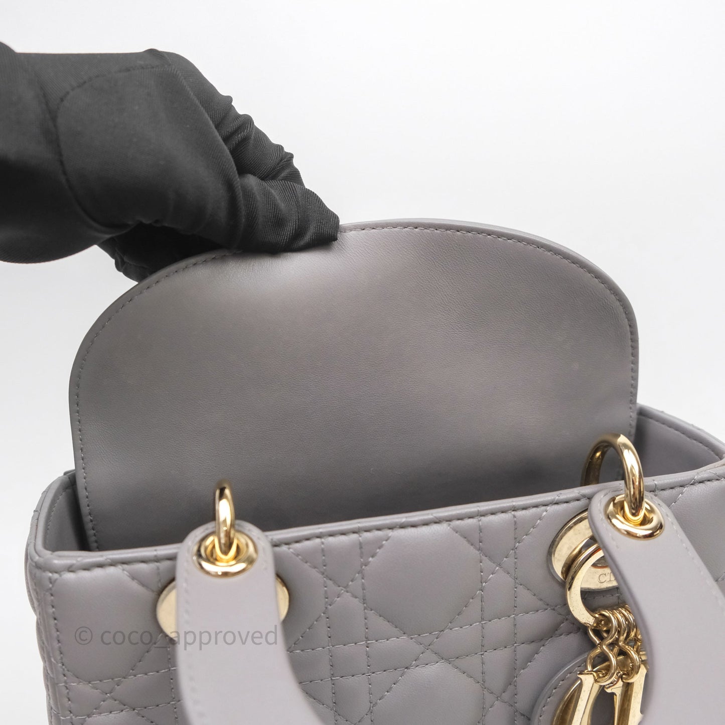 Christian Dior Small Lady Dior Grey Lambskin Gold Hardware